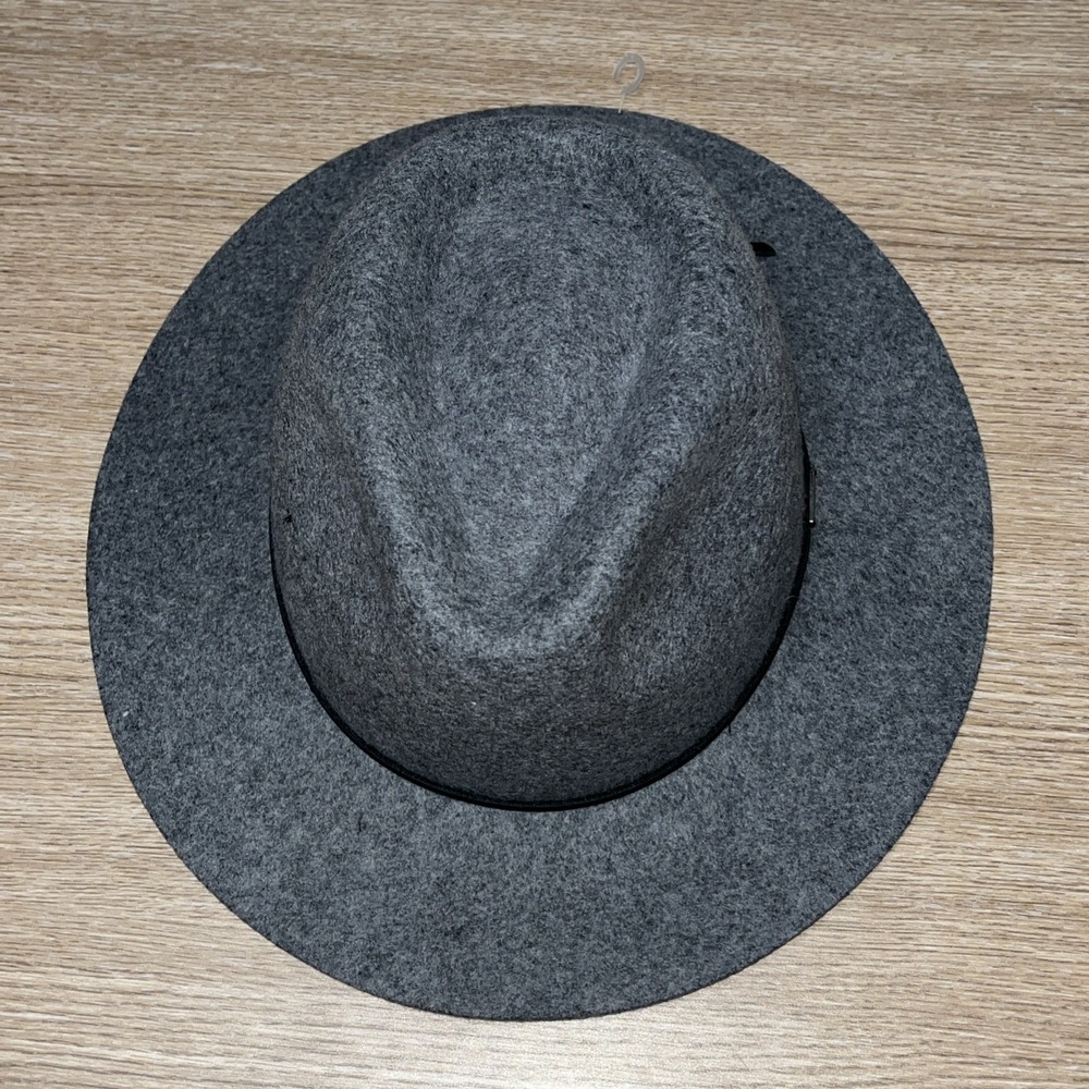 Brixton Wesley Fedora Hat Gray 100% Wool Leather Band Unisex Size Medium 7 1/4"